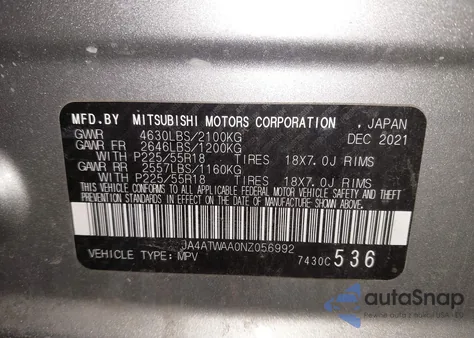 2022 Mitsubishi Eclipse Cross Se S-Awc/Se Special Edition S-Awc/Sel S-Awc/Sel Special Edition S-Awc z USA, uszkodzony, nr VIN JA4ATWAA0NZ056992